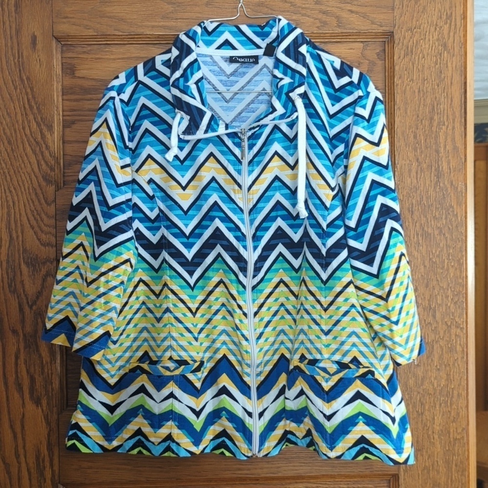 Onque Casual Collard Front Zip Drawstring Sweater Jacket 3/4 Length Sleeve 1X